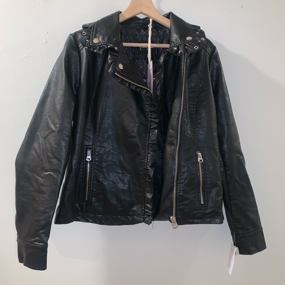JESSICA SIMPSON moto ruffle leather jacket - Picture 4 of 11